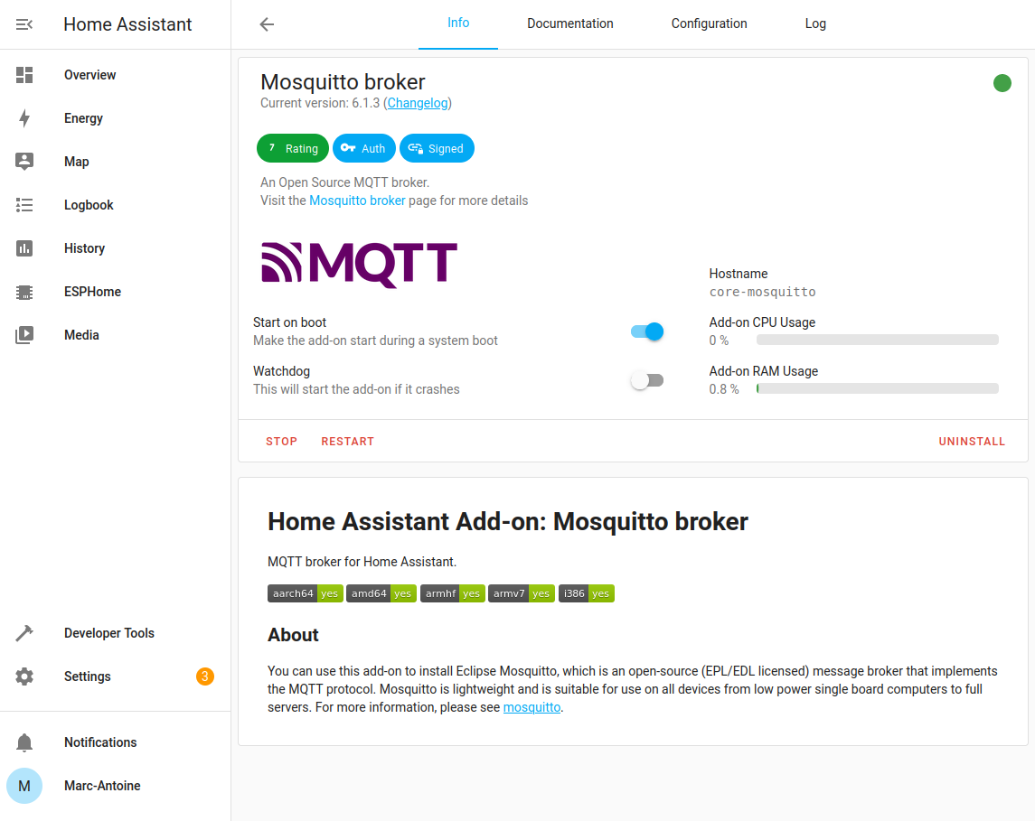 Mosquitto Add-on page